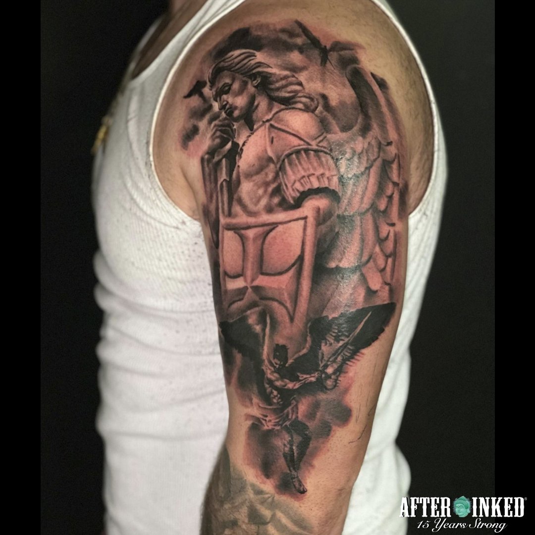 AfterInked's tweet photo. Let's enjoy these tattoos of Angels and Saints, Happy start of the Holy Week. #SaintsTattoos #AngelTattoos #HolyWeek #afterinked #proudusers #formulatedforperfection #afterinkedeveryday #tattooaftercare #foamcleanser #piercingaftercare #inkseal #npj #vegan #@drizzyempboy https://t.co/j1SWfzaJCe