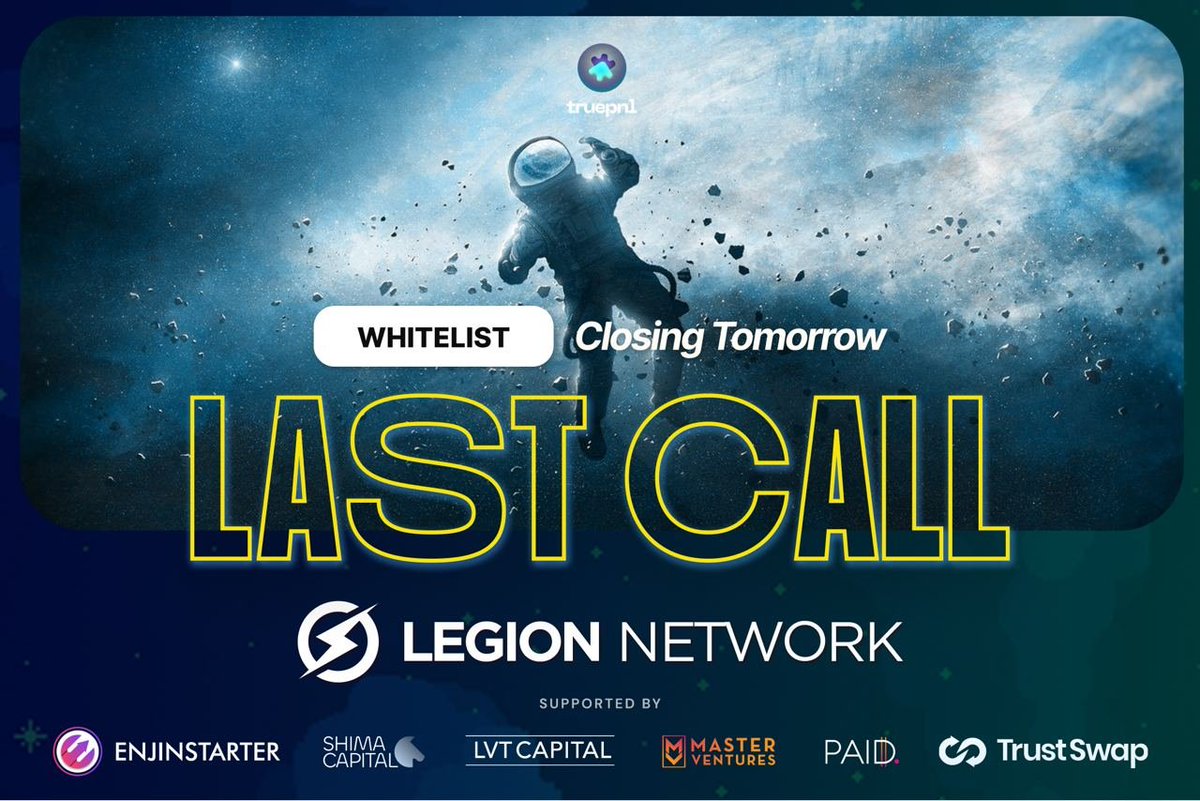CryptoDavidBSC's tweet photo. 🚨The Whitelist for @LegionNetwork__  is closing tomorrow so get on this whilst you can!

🔝TOP launchpads: @paid_network, @enjinstarter, @TrustSwap

‼️Whitelist closes 14th of April at 12PM GMT

🚀Public Sale on @truepnl begins FRIDAY 15th at 12PM GMT

🌐https://t.co/gQxWyLFHT1 https://t.co/RuN1RTF3hB