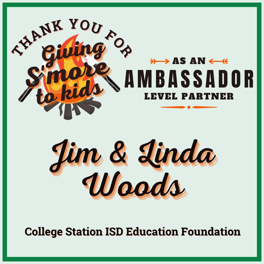 Jim & Linda Woods are GIVING S'MORE TO KIDS through a partnership with the Ed. Foundation as an AMBASSADOR Level Partner supporting @CSISD students and educators!
See what SWEET things we are doing together: givetokids.csisd.org/programs/overv…
#csisdsweetertogether #wegavesmoretoCSISDkids