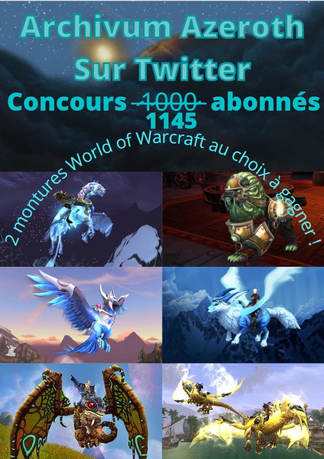 ArchivumAzeroth's tweet photo. Comme annoncé hier, je lance un concours mais le nombre d'abonnés ayant augmenté on ne fête pas les 1 000 abonnés mais les 1145😁
Modalités : Retweetez ce post et abonnez vous au compte !
Concours entièrement financé par mes soins, double compte interdit !
Résultats le 22/04 ! https://t.co/pcRGlpT1tA