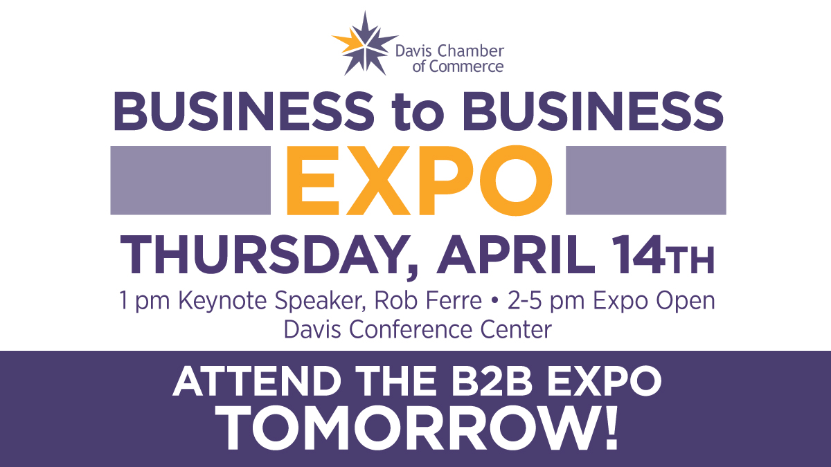 Davis Chamber (@davischamberut) on Twitter photo Don't miss the B2B Expo TOMORROW, 1-5 pm at the <a href="/DavisConfCenter/">Davis Conference Ctr</a>!
-85+ exhibitors -Food & drinks -Rob Ferre speaking 1-2 pm -Connect & network -FREE Admission -Open to public
Details at bit.ly/DavisB2BExpo.
#Utah #UtahBusiness #DavisCountyUtah #DavisCountyUT #UtahExpo Don't miss the B2B Expo TOMORROW, 1-5 pm at the <a href="/DavisConfCenter/">Davis Conference Ctr</a>!
-85+ exhibitors -Food & drinks -Rob Ferre speaking 1-2 pm -Connect & network -FREE Admission -Open to public
Details at bit.ly/DavisB2BExpo.
#Utah #UtahBusiness #DavisCountyUtah #DavisCountyUT #UtahExpo