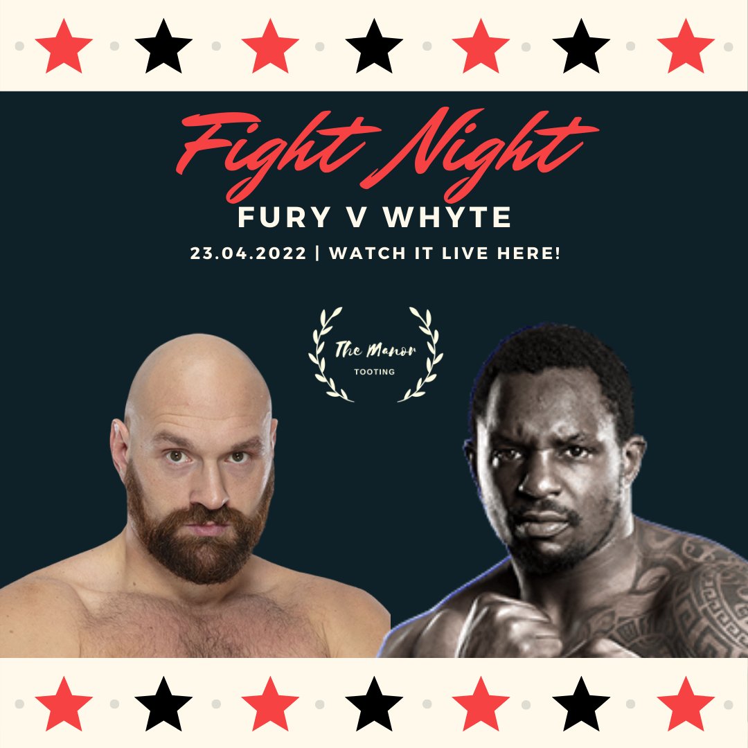 🥊 TYSON FURY VS DILLIAN WHYTE 🥊 Catch all the action of this big fight night on the 23rd April live at The Manor! Book ahead to guarantee your spot for this huge night! 🥊 #tooting #collierswood #balham #fightnight #furyvswhyte #tysonfury #boxing #livesport #sportsbar #drinks