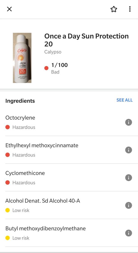 deadmellow's tweet photo. @DrSmartbat Just Scanned my sun cream with the Yuka app. You can click on each point to read why the chemical used is hazardous to health. https://t.co/UnrESUrbEV