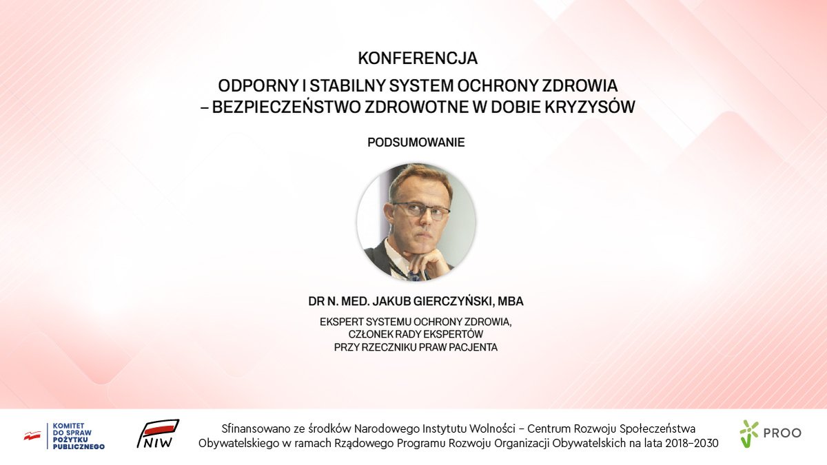 FKulskich's tweet photo. Właśnie zakończyliśmy ostatni panel konferencji pt. „Odporny i stabilny system ochrony zdrowia – bezpieczeństwo zdrowotne w dobie kryzysów”.

Dziękujemy panelistom za udział i ciekawe głosy w dyskusji oraz wszystkim, którzy śledzili nasze wydarzenie online. https://t.co/hSg03BdJyg