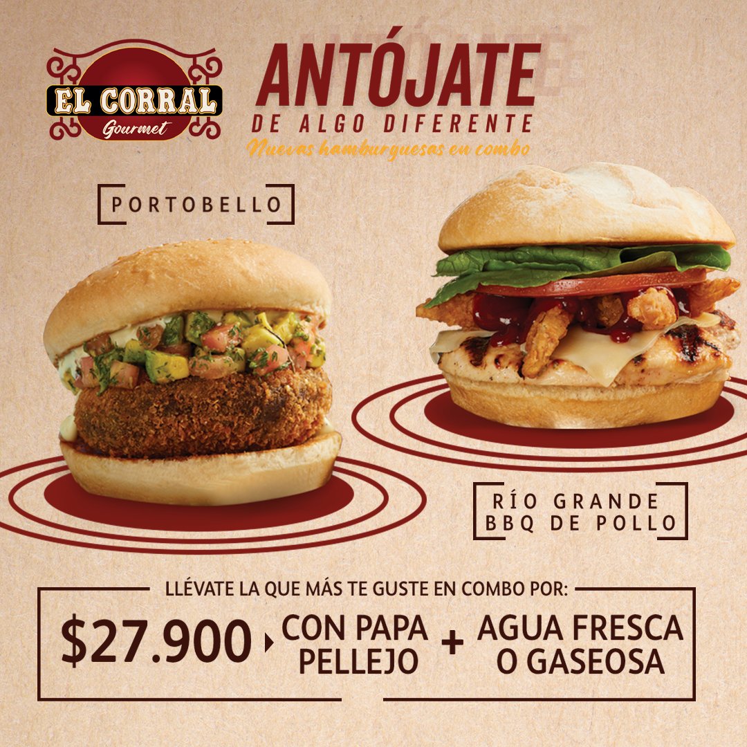 ElCorralGourmet's tweet photo. ¿Vegetariana o Río grande?🤤Cuéntanos cuál es el combo que vas a pedir hoy en los comentarios😎.
Pídela aquí: https://t.co/ziUpDnSKhP
#Portobello #PolloBBQ #Hamburguesas https://t.co/nDoER8qSBn