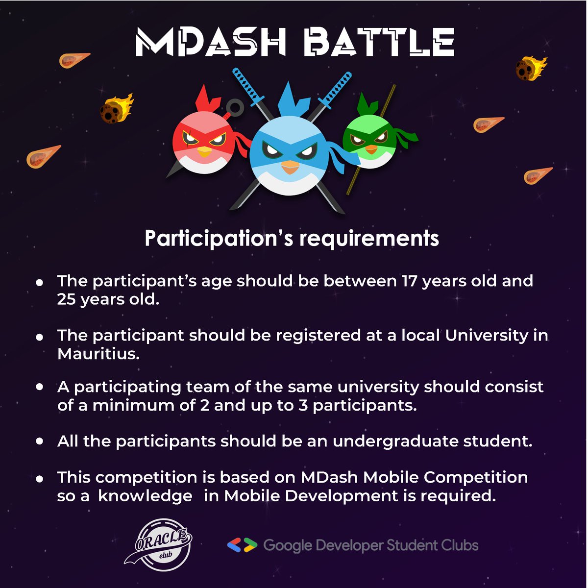 gdscuom's tweet photo. Find the requirements for MDash: Mobile App Competition

Registration link: https://t.co/7444RgpGbn https://t.co/4pao38z6rX