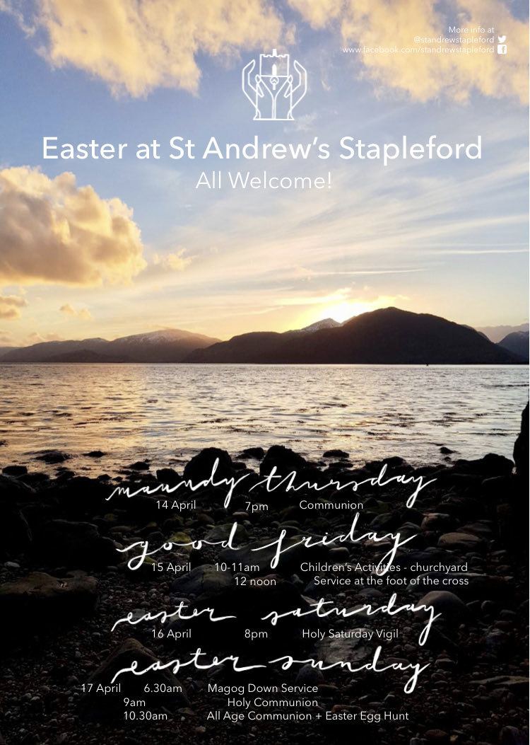 Here are the church’s Easter events. 
All welcome. Just turn up! 

#Easter #Stapleford #Cambridge #FamilyEvents