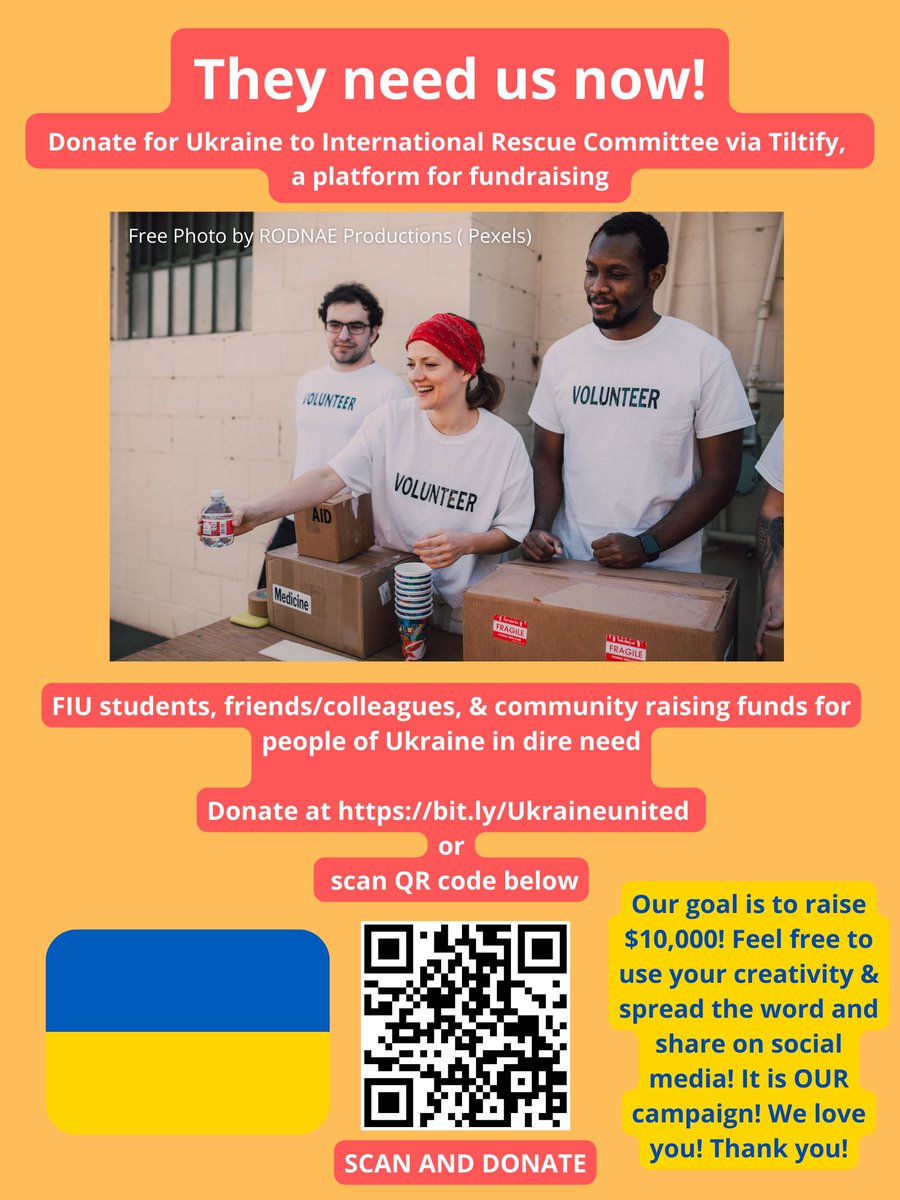 As FIU community, friends, &amp; community at large, we're raising funds to help people of Ukraine in need. 🎁 We are non-political as in we do not represent any sides. We are raising money for those in dire need - We raised $470 &amp; are so thankful! Let's make this OUR campaign.🎈