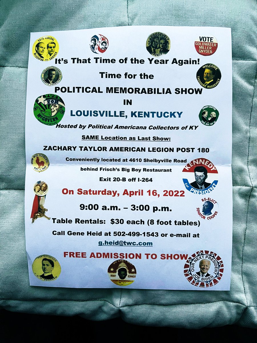 PoliticalParad4's tweet photo. Looking forward to seeing everyone at the PACK Political Memorabilia Show this Saturday from 9am - 3pm in Louisville, KY! @APIC_USA @PoliticalParad4 https://t.co/wnERUbmcPs