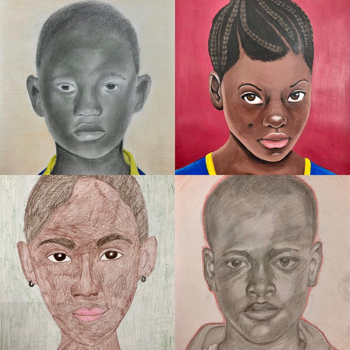 msflanaganart's tweet photo. Today we’ll be sending off these 15 beautiful portraits of children from Sierra Leone made by NAHS members. Their efforts are a testament to the powerful impact the arts can have towards the greater good and making connections across the world! @ledyard_nahs https://t.co/mYk74b7dWr