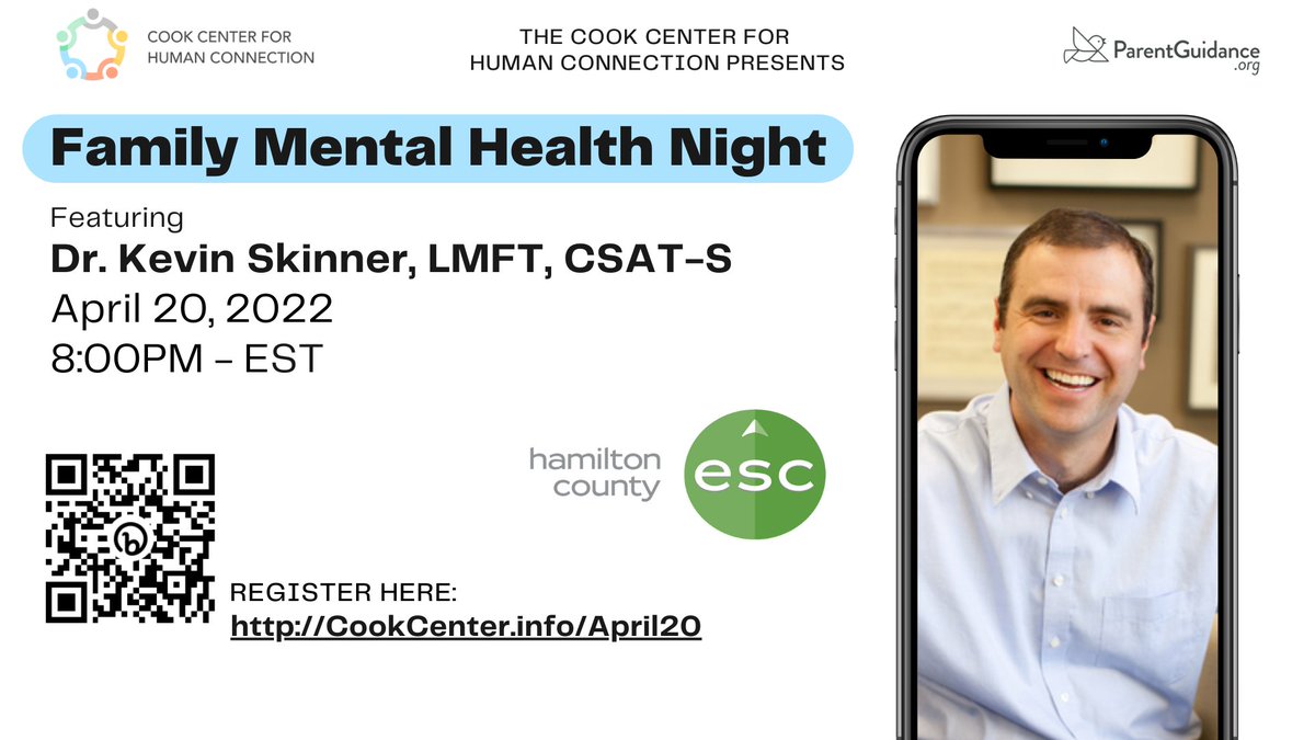 HamiltonCoESC's tweet photo. We are excited to be partnering with The Cook Center for Human Connection to host a FREE virtual Family Mental Health night April 20th from 8-9 pm EST. Hear from a leading clinical psychologist, ask questions, &amp; learn about free resources. Register today! https://t.co/dJYfIwP6Pp https://t.co/fKHOcc90tN