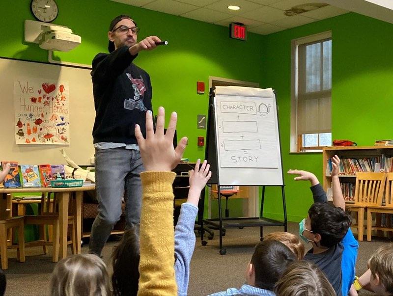 ambroselibrary's tweet photo. Great day in the library for our Kindergarten students with a visit from author&amp;illustrator @Jarrett_Lerner ! He taught us how to draw w/shapes,lines,letters and how to write a great story! K Ss and adults all loved it! @AmbroseSchool https://t.co/DFqDd7Rudd