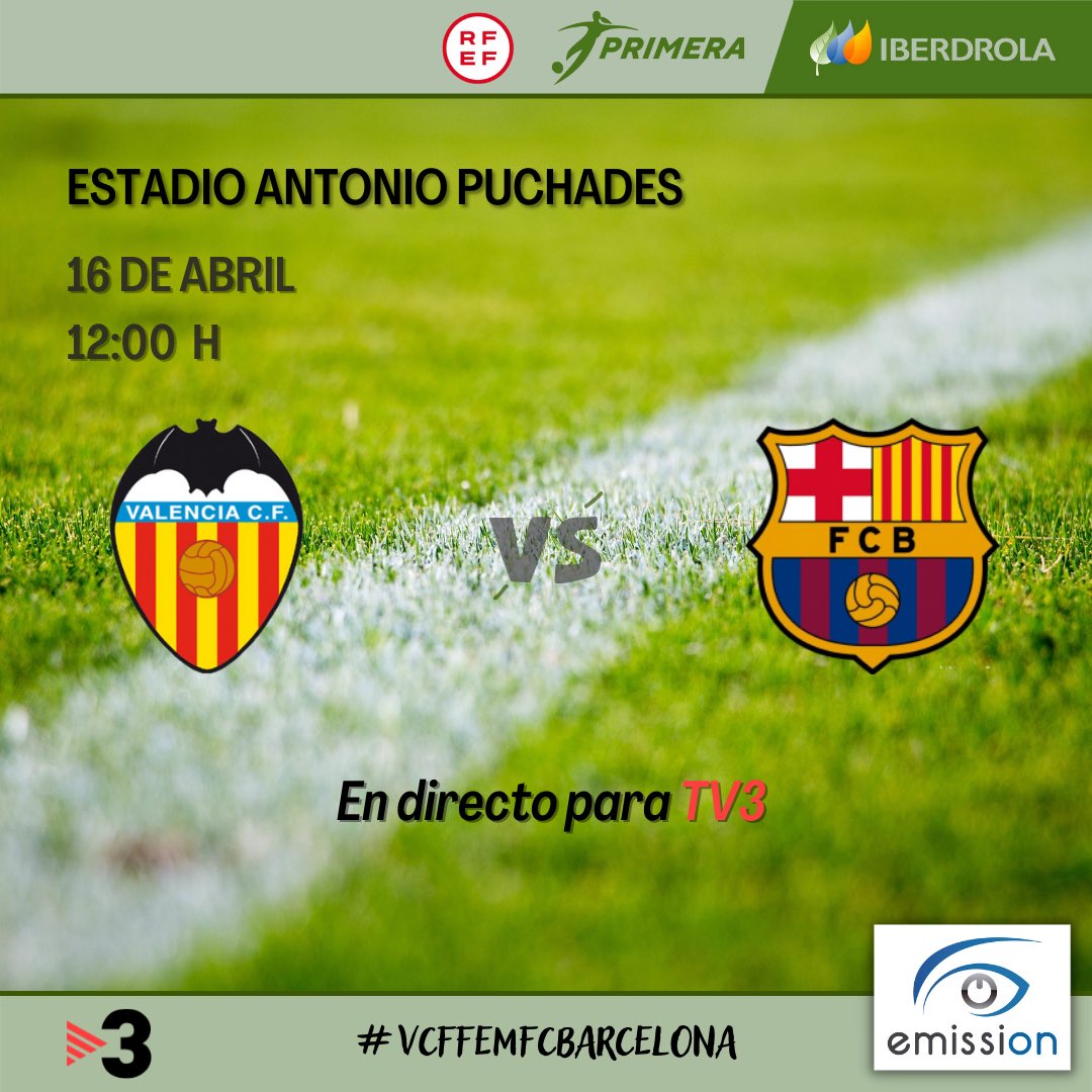 emissioneventos's tweet photo. Que ruede el balón en Semana Santa ⚽️

Este Sábado retransmitiremos el partido de La Liga Iberdrola entre el @vcf_femenino y el @fcbfemeni 🏟

Lo podréis seguir en directo en @tv3cat 📡

¡Apoyemos el fútbol femenino! 

#vcffemenino #fcbfemenino #ligaiberdrola #tv3 #emission https://t.co/VgrhAFDIb1
