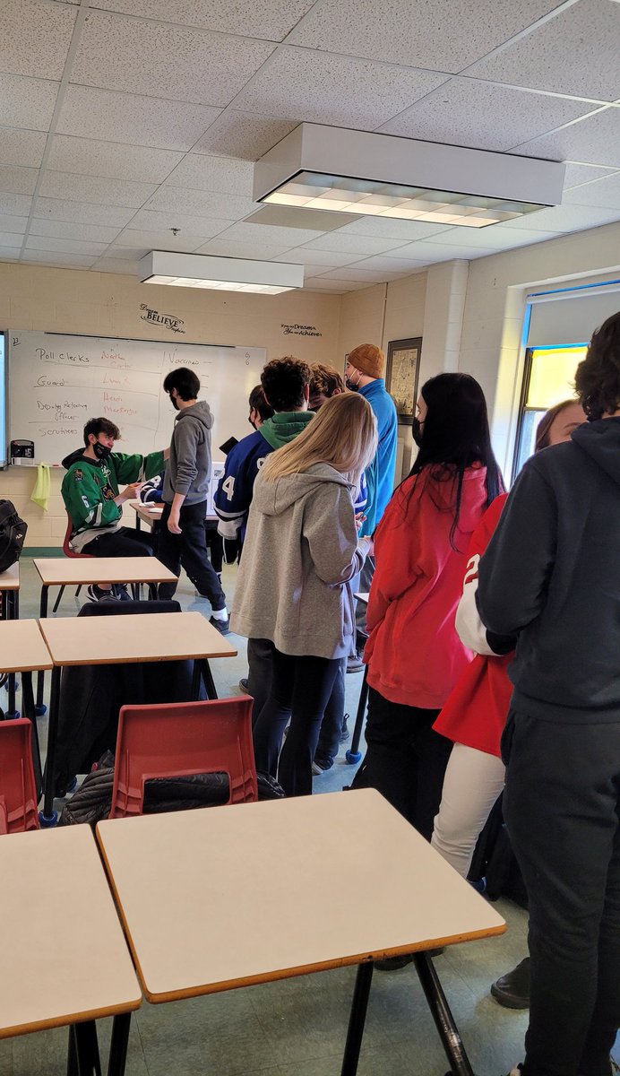 bbillardmar's tweet photo. Socials 1201 students @hthtigers practicing their democratic right to vote with a mock vote this afternoon with students playing the roll of poll clerks, deputy returning officers and scrutineers. @NLESDCA https://t.co/y0AyMSqXNA