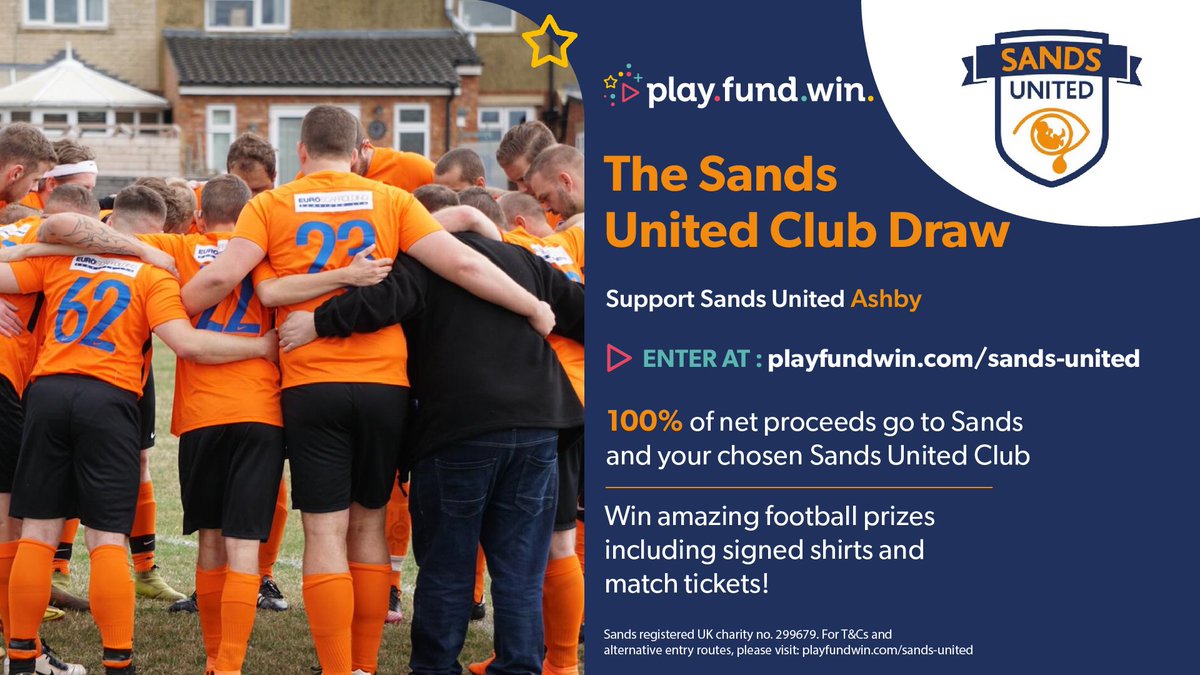 SUFCAshby's tweet photo. Sands United FC Ashby are raising funds in the Sands United Club Draw!
As well as supporting our club, you could win one of 7 amazing prizes!
Please enter for £5 at https://t.co/b7XZ59331I – then select Ashby from the drop-down list
We will receive 75% from every ticket sold 🧡💙 https://t.co/RYRntFEdR2