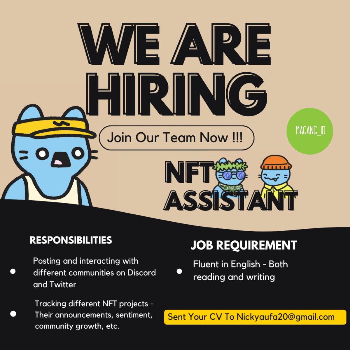 sobatmagang_id's tweet photo. π€ hmm.. menarik nih!
#lowker #Lowongan #Loker #LowonganKerja #InfoLoker #InfoLowongan #MagangID #PejuangCV #NFT #NFTGiveaway #NFTCommunity #nftindonesia #NFTProject #nftassistant https://t.co/j5dQnbgsWs