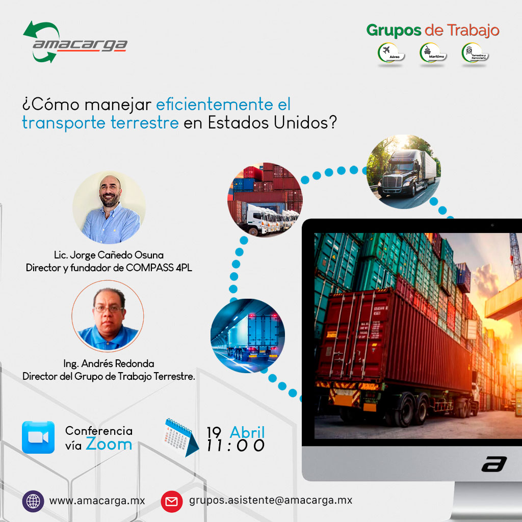Compass4PL's tweet photo. El 19 de abril nuestro CEO 🌎 @jorge_canedo formará parte del grupo de trabajo de AMACARGA, en donde compartirá a los asociados algunos consejos sobre el manejo del #transporte terrestre en #EstadosUnidos. 
¿Formas parte de la asociación? ¡No te pierdas la sesión! https://t.co/u4uz6hhdIF