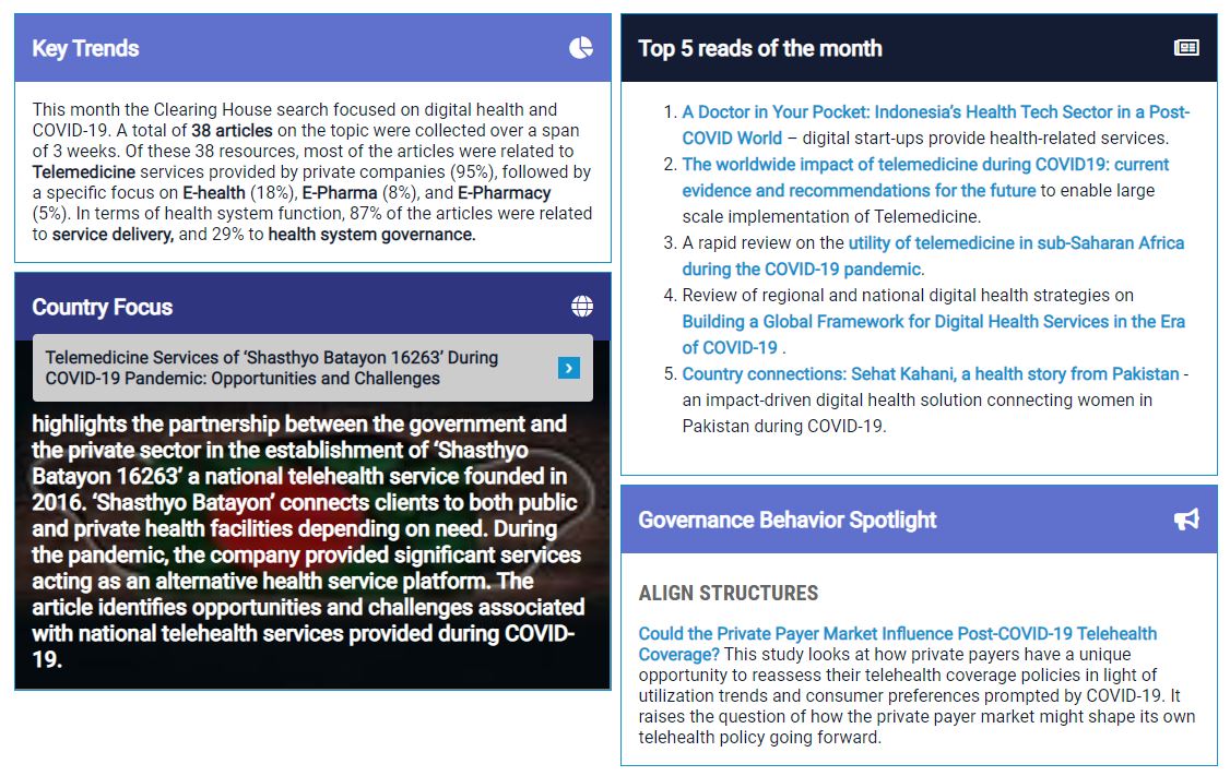 The March monthly report of our #clearinghouse is out! A focus on #digitalhealth during #covid19 to learn which #opportunities and #challenges countries faced over the #pandemic leveraging on the #privatesector digital capacities and resources. 👉 ccpsh.org/clearing-house