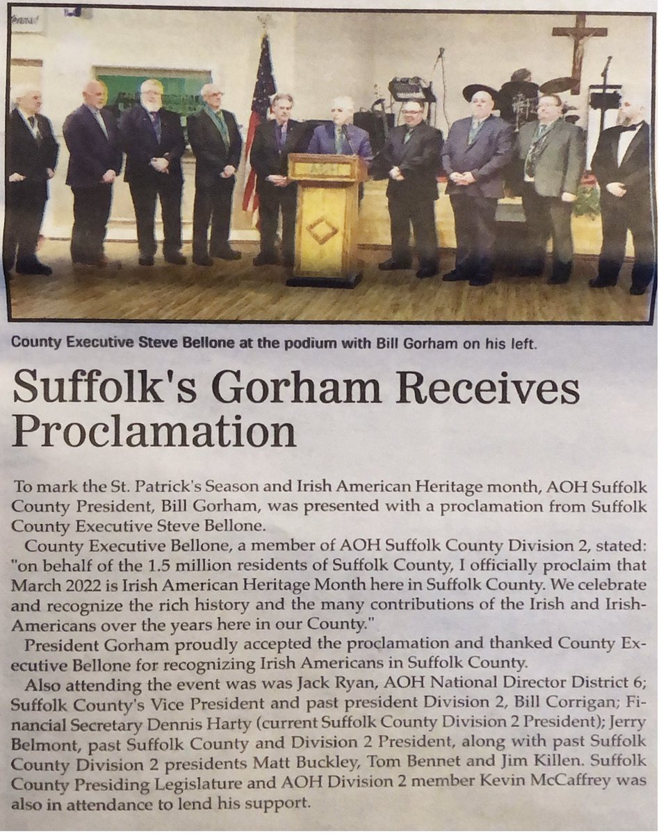 Suffolk County AOH County Board president Bill Gorham and several members of Div. 2 in Babylon were featured in last week’s issue of The <a href="/IrishEcho/">Irish Echo Newspaper</a> 
#HiberniansInTheNews