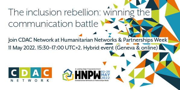 CDAC Network (@cdacn) on Twitter photo Join us at #HNPW2022 to discuss #misinformation and #disinformation in the context of #Covid19 and #Ukraine - and what humanitarians and media development can do to tackle the 'infodemic'
Register here: bit.ly/3O6bHm1
<a href="/LEP_HNPW/">Humanitarian Networks and Partnerships Weeks</a> Join us at #HNPW2022 to discuss #misinformation and #disinformation in the context of #Covid19 and #Ukraine - and what humanitarians and media development can do to tackle the 'infodemic'
Register here: bit.ly/3O6bHm1
<a href="/LEP_HNPW/">Humanitarian Networks and Partnerships Weeks</a>