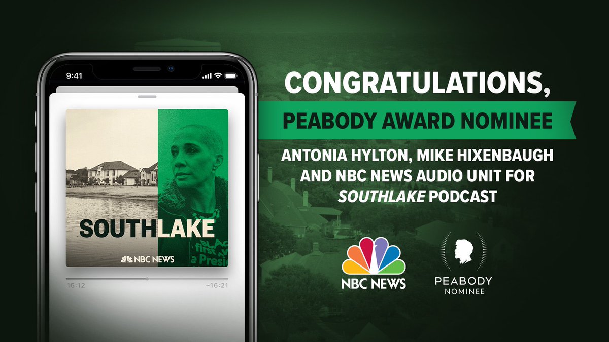 We are proud to share that <a href="/NBCNews/">NBC News</a> is nominated for the <a href="/PeabodyAwards/">Peabody Awards</a>.

Congratulations to <a href="/ahylton26/">Antonia Hylton</a>, <a href="/Mike_Hixenbaugh/">Mike Hixenbaugh is mikehixenbaugh.com on BlueSky</a> and the NBC News Audio Unit for the #Southlake podcast.