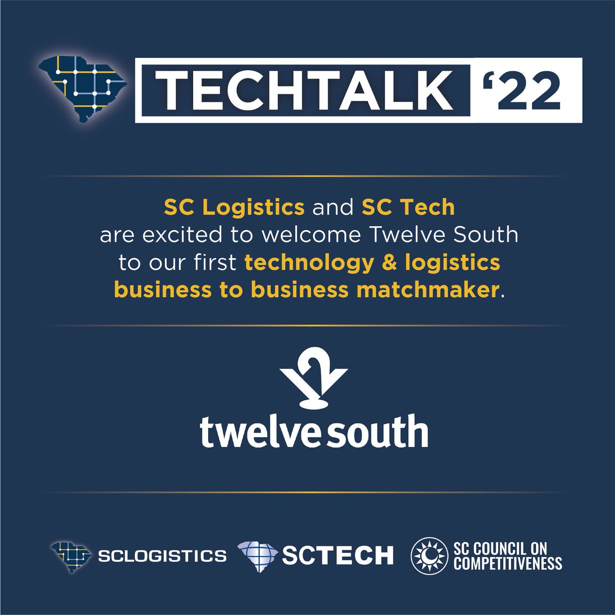 sccompetes's tweet photo. We are excited to have Twelve South as a featured buyer during our #SCLogistics x #SCTech B2B matchmaker event, in partnership with @SCcommerce and @SCRAInnovation. #TechTalk22 https://t.co/k6da5JjS6q