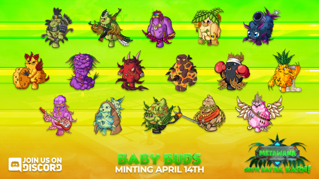 MetawanaGame's tweet photo. 💥BABY BUDS ARE HERE!💥

These cuties are a level away from being full-blown Battle Buds, and owning one will give you boosted airdrops, and an automatic defense system against the thief for your farm!😱💯

Who's ready for mint day TOMORROW?!

#Metawana #SolanaNFTs #LFGROW https://t.co/kYxmHVXKxf