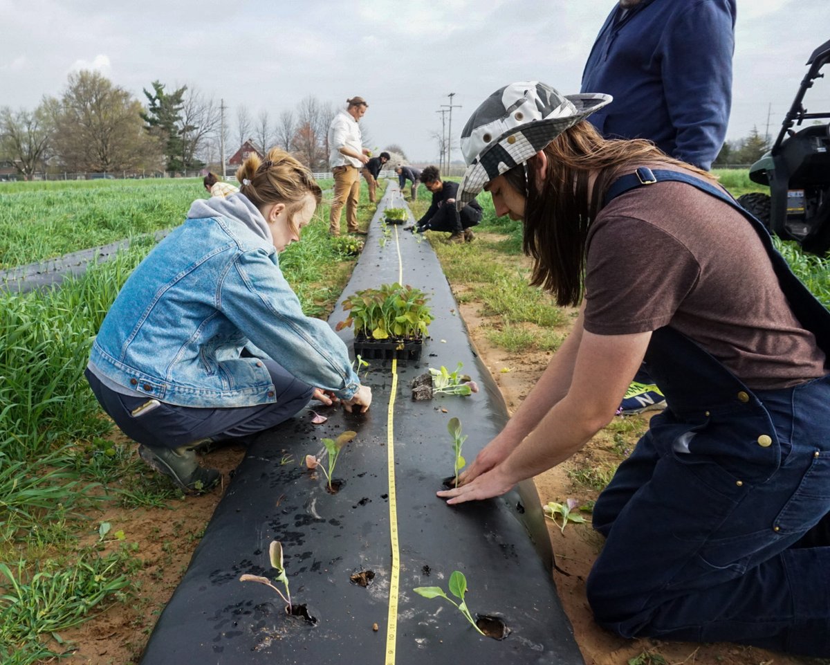 caff_ar's tweet photo. Farm School students worked to plant broccoli raab into plastic on a large-scale plot. Just in time before the rain! 

All scales of farming are essential! We aim to show a variety of farming methods to our students.

#nwafarming #caffnwa #largescalefarming #farmschool https://t.co/VWbs5387EG
