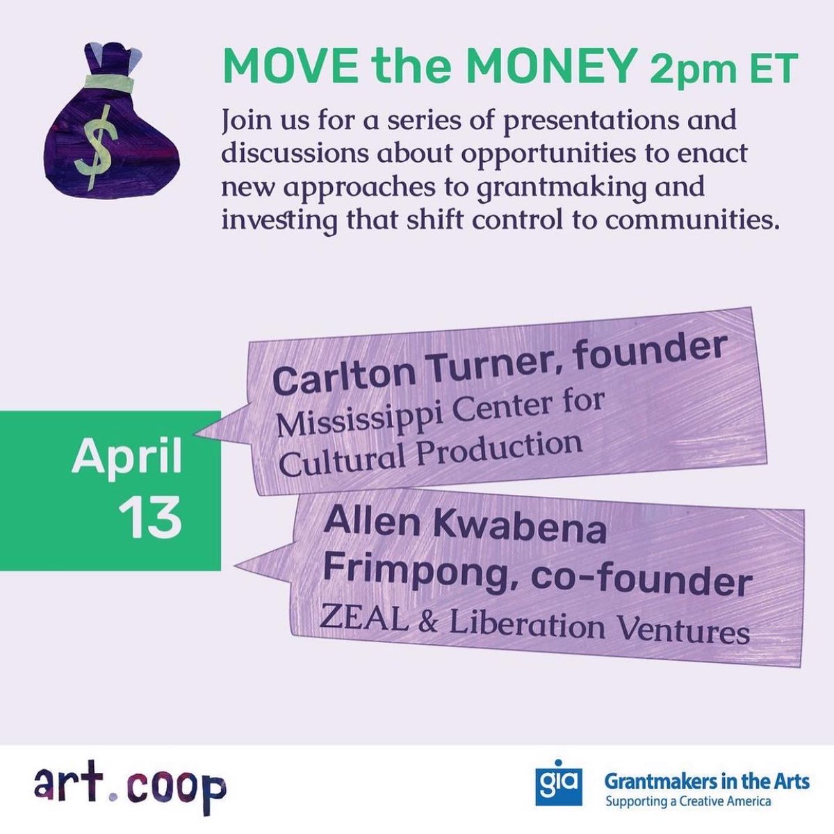 Today at 3 PM ET is the FINAL in our series “Move the Money,” discussions about new approaches to grantmaking &amp; investing that shift control to creators — &amp; explore recommendations in the report Solidarity Not Charity. 

Register now! bit.ly/3mduM9u