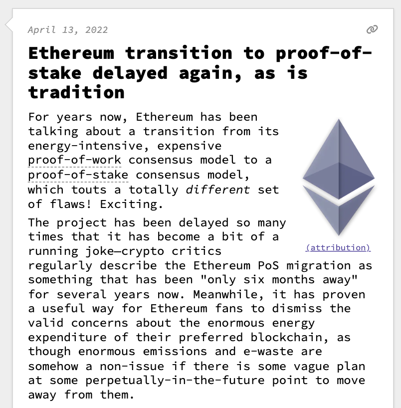 web3isgreat's tweet photo. Ethereum transition to proof-of-stake delayed again, as is tradition

April 13, 2022
https://t.co/jD2y00grFZ https://t.co/HUx2hsI7dJ