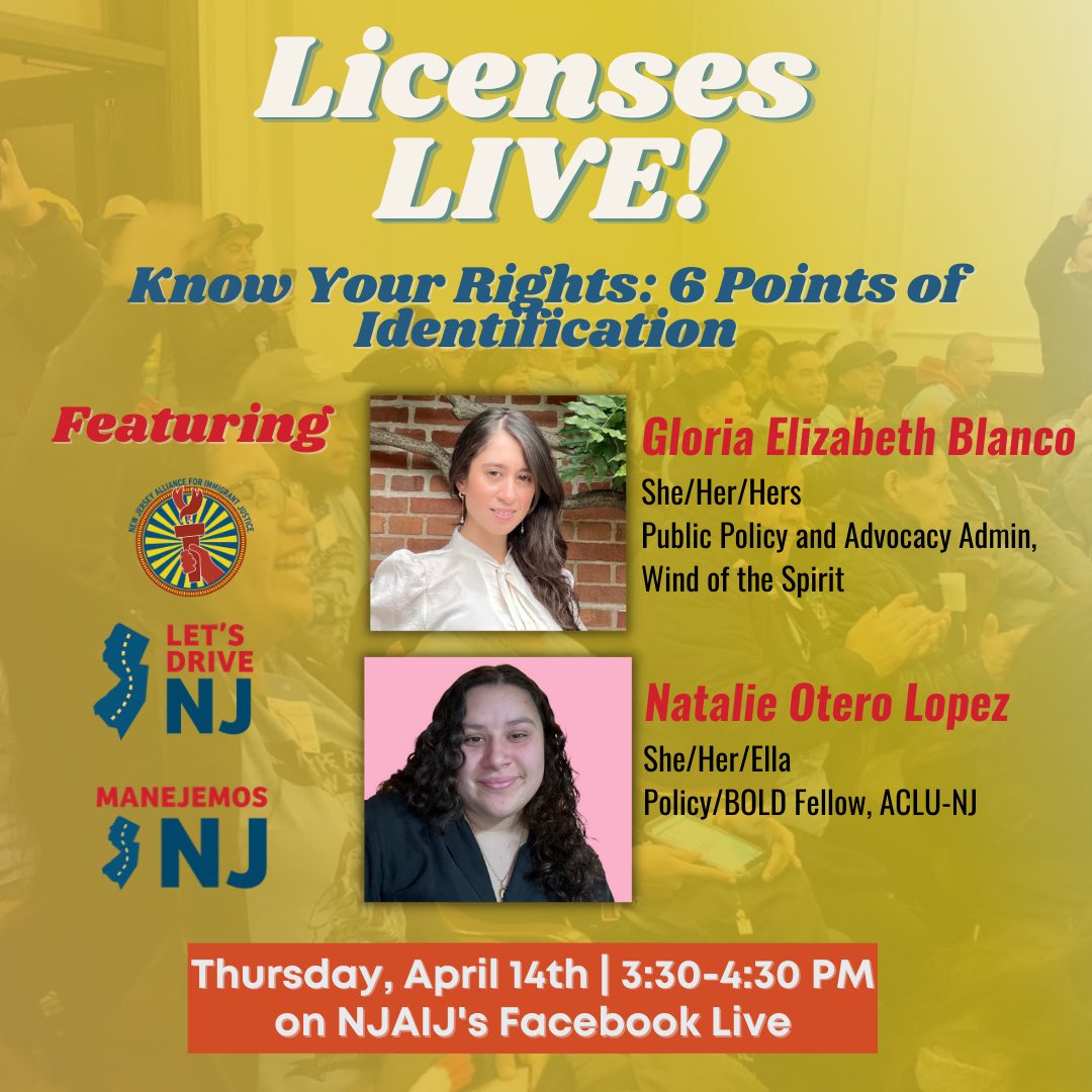 MaketheRoadNJ's tweet photo. ‼️ TODAY ‼️
Undocumented immigrants can apply for a driver license or state ID, but do you know your rights? Join us from 3:30 to 4 p.m. @NJAIJ FB to learn more about it! @ACLUNJ @CATAMigrantes @LetsDriveNJ
#Licenses4All #LetsDriveNJ #ManjemosNJ
https://t.co/LOcZptvXwQ https://t.co/RVaAWSUQ7f