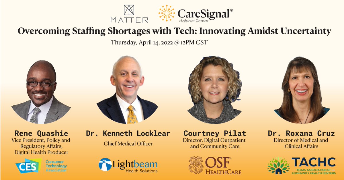 Join leaders from @TexasCHCs @OSFHealthCare @CES & @LightbeamHealth for a cross-industry panel as they discuss how to optimize staffing & technology to achieve success with #valuebasedcare models. Register here: hubs.la/Q0181shV0 #staffing #staffingshortage #staffingcrisis