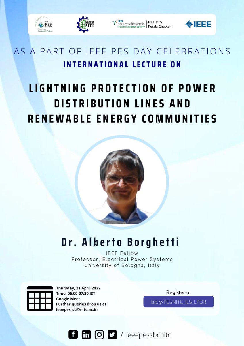ieeepes_sb_nitc's tweet image. &quot;International Lecture&quot; on:
&quot;Lightning Protection of Power Distribution Lines and Renewable Energy Communities&quot;

🗓 Thursday, 21st April 2022
⏱ 06:00 PM - 07:30 PM IST
✍🏼 Registration link👇
bit.ly/PESNITC_ILS_LP…

#ieee #Kerala #ieeepesday #lightningprotection #renewableenergy