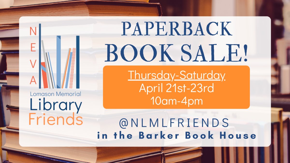 NLMLibrary's tweet photo. 💸Barker House Book Sale! - https://t.co/qpnomifTcV
How many paperbacks can you pack into
a white bag before it bursts? 
Adult Fiction/Nonfiction
Fill a white bag with paperbacks for just $5

Thursday-Saturday
April 21st-23rd
10am-4pm https://t.co/SJOQpT8fNj