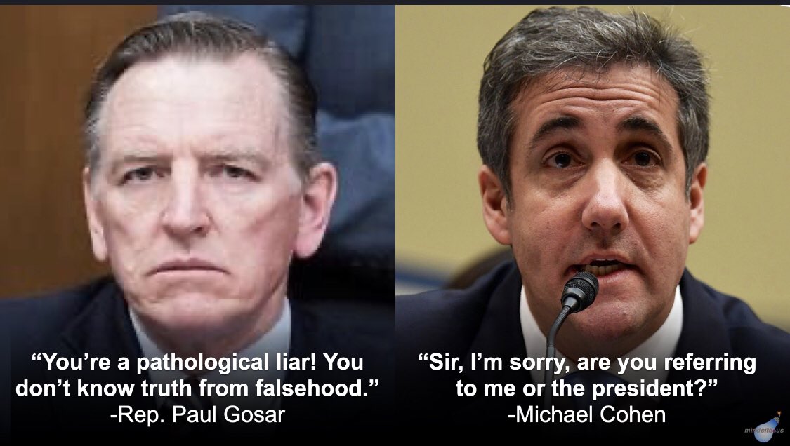 MichaelCohen212's tweet photo. Curious if #Trump ass licker @RepGosar would claim I am a pathological liar when I claimed there was no pee pee tape or that his Fuhrer never beat up Melania. Fucking loser! https://t.co/Mi1nGlLeA0