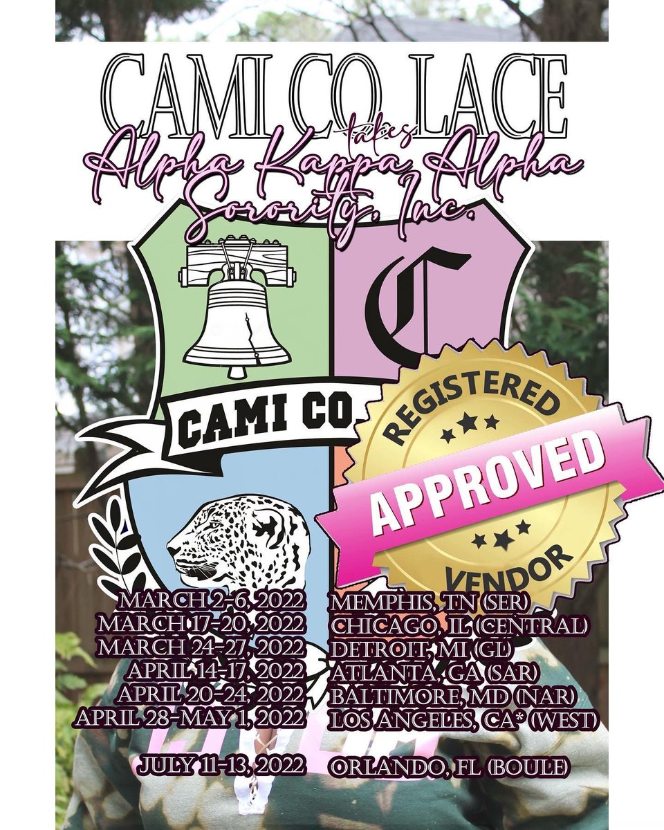 camicolaceUSA's tweet photo. ππ Itβs OFFICIAL!!! ππ CAMI CO. LACE IS THE NEWEST REGISTERED VENDOR FOR ALPHA KAPPA ALPHA SORORITY, INC!!! π₯³π€©ππͺ
πππππͺπ
Shop π with us online π» at https://t.co/BZFyyPL5FR for NEW AKA designs! Or in-person at a Regional Conferenceπ€΅π½ββοΈ
#akaapparel #camicolace https://t.co/0dmsV46qAX