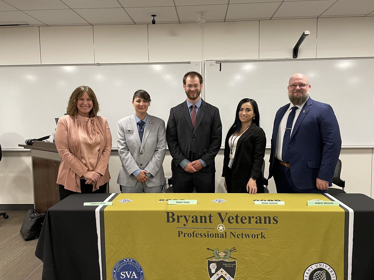 Honored to have facilitated a discussion between our Bryant Veterans Network and the Bryant University community! Some great ideas emerged from this panel. Looking forward to more interaction between our awesome vets, military spouses, and supportive campus civilians.