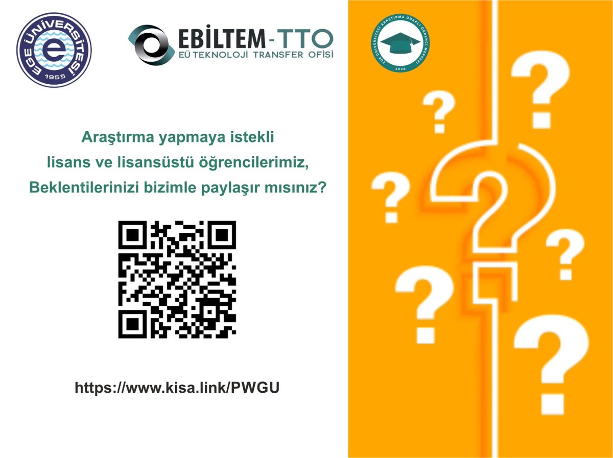 Araştırma yapmaya hevesli lisans ve lisansüstü öğrencilerimiz beklentilerinizi bizimle paylaşır mısınız? Katılmak için: kisa.link/PWGU <a href="/Universite_Ege/">Ege Üniversitesi</a> <a href="/ProfNecdetBudak/">Prof.Dr.Necdet BUDAK</a> <a href="/ebiltemtto/">EBİLTEM-TTO</a> <a href="/ogrencikonseyeu/">E.Ü. Öğrenci Konseyi</a>