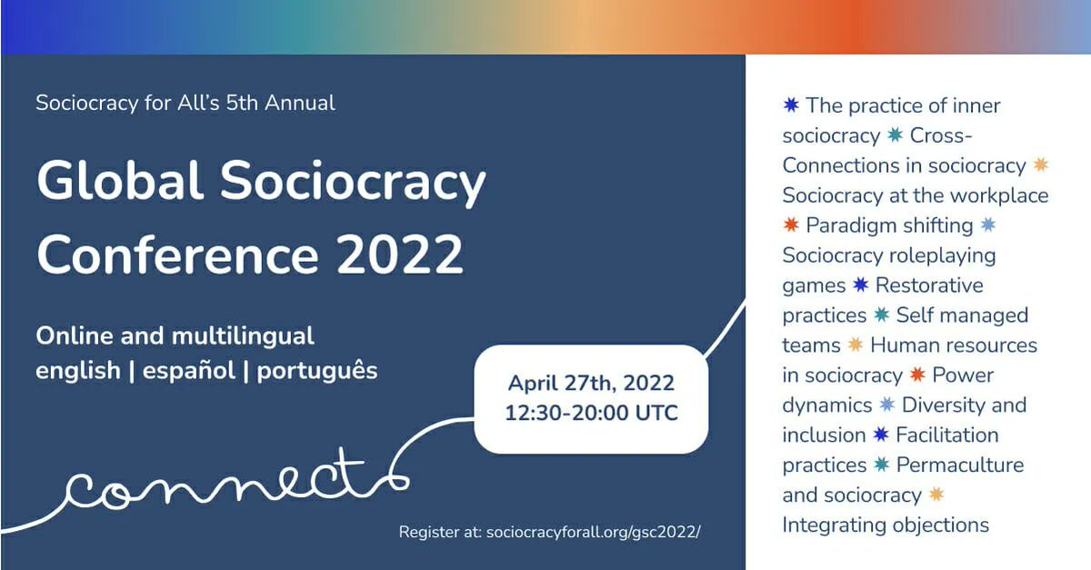 Sign up for this year's Sociocracy Conference from <a href="/Sociocracy4All/">Sociocracy For All</a> - multilingual and online. Bringing together some of the wisest minds from the governance movement:
sociocracyforall.org/global-sociocr…