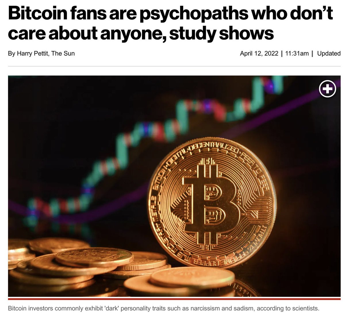 Can32Thor's tweet photo. “Bitcoin fans are psychopaths who don't care about anyone, study shows”🤡

#Crypto fans just care about The #degen Show airing soon! ☢️

@SUPERDOGEio 
https://t.co/RaTDFsDMRH 

#SuperDoge #cryptocurrency #BTC #Degens  #memecoin #comics #news #Metaverse #FANART #3Danimation #BSC https://t.co/Ckb90K5uaZ