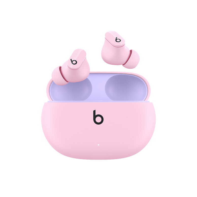 Target's tweet photo. Just dropped: Beats Studio Buds in Sunset Pink, new at Target.