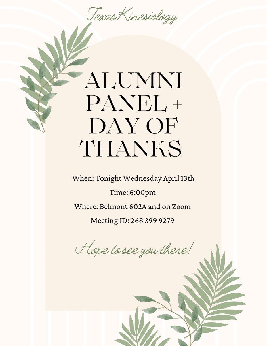 TexasKinClub1's tweet photo. Join us tonight at our meeting for our alumni panel and our day of thanks! Tonight we will be joined by Xavier Mora-Sanchez, Jenny Van Overdam, Dr. Jared Hutchens, and Josue Mendo. You don't want to miss it! We hope to see you there! https://t.co/0N8oHTpwYM