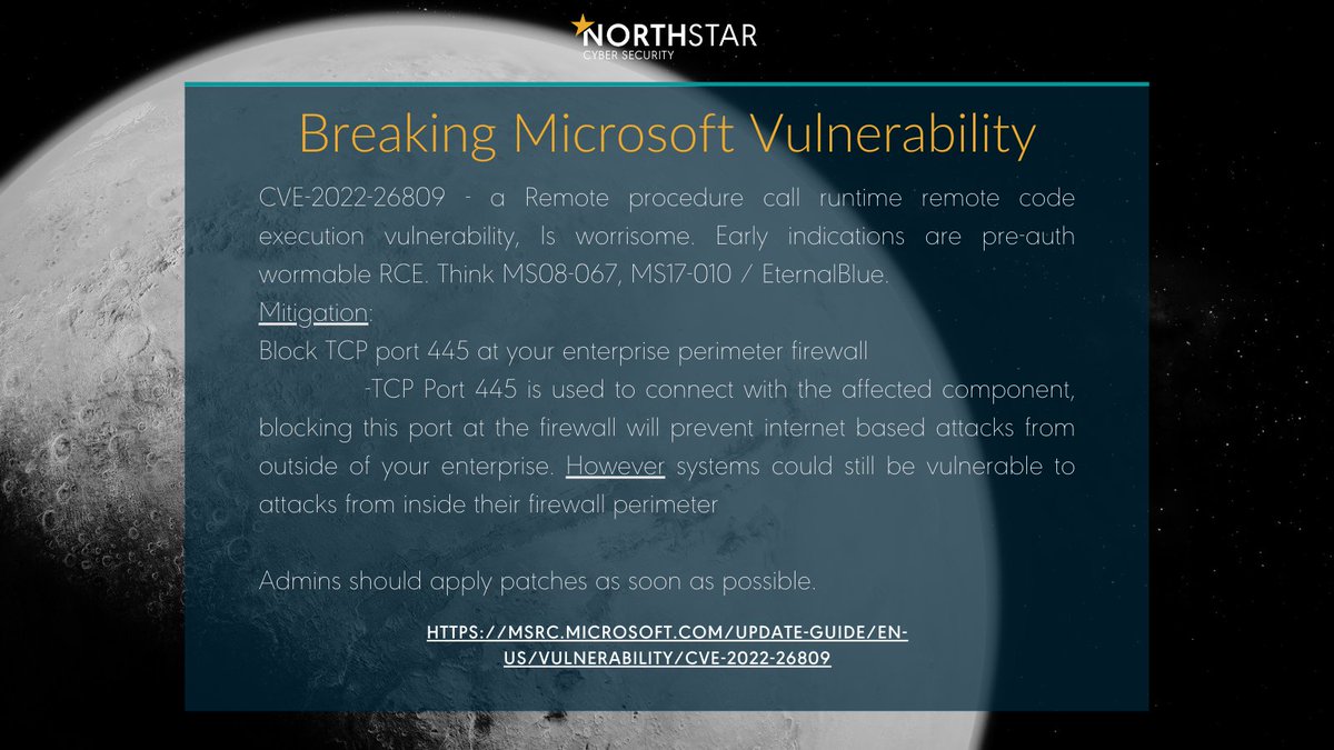 CybaVerse's tweet photo. Breaking Microsoft Vulnerability!

Exploits are being seen in the wild admins are advised to act now, after Microsoft tipped off by the #NSA

#vulnerability #Microsoft #NSA #CyberSecurity https://t.co/XSbNxORy0F