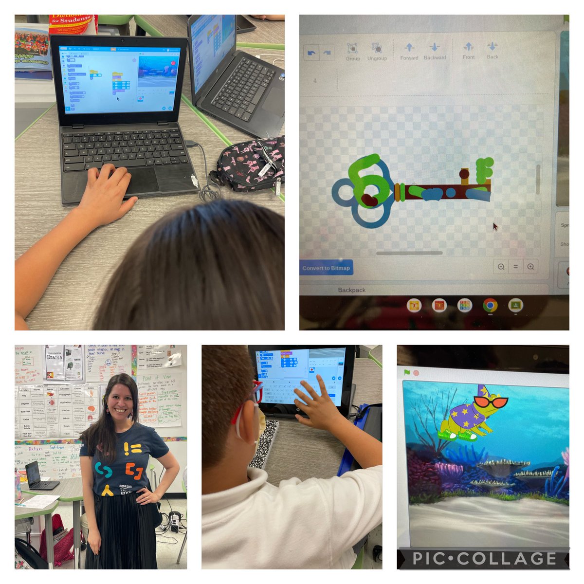 BrendaBass63's tweet photo. Had a blast with 4th graders at School for the Gifted and Talented in Pleasant Grove this morning. Students use Scratch along with their Science Knowledge to create and code a project on whether an object will sink or float. ⁦@BootUpPD⁩ ⁦@iamshendy_⁩ https://t.co/017BvsMeJY