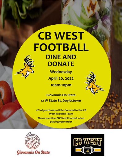 Who doesn’t like pizza??

Come to Giovanni’s next Wednesday (20th) to enjoy some great food and support the Bucks!