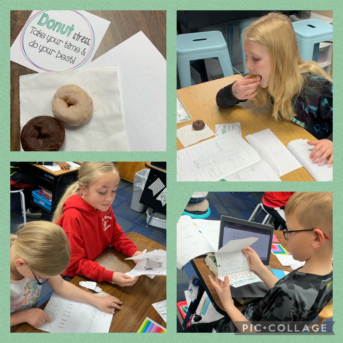 Big Boss Test #1 started today in 3rd grade. Thanks to the motivational notes from teachers and parents, these kids were ready to rock the test!! The donuts weren’t bad either 😉