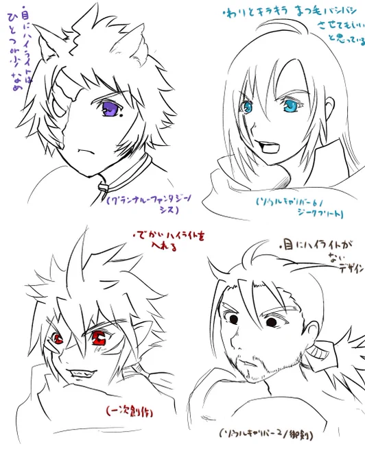 コミュニティ用に描いてたやつ 男性の目の描き分けというか種類 