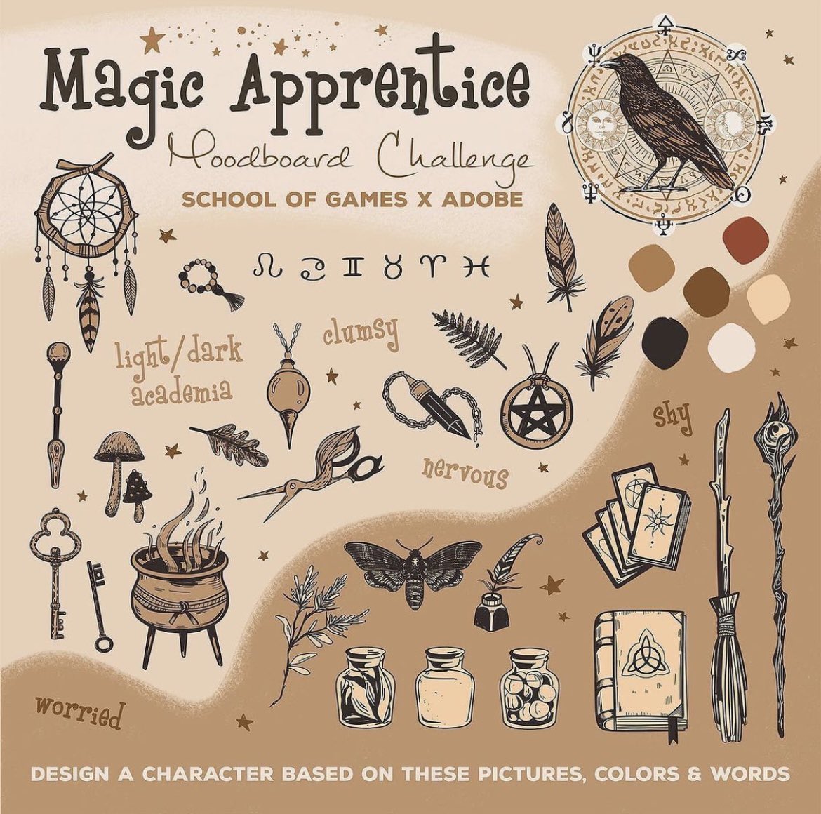 AdventureForArt's tweet photo. My entry for this years’s @SchoolOfGamesBM and @AdobeDACH Moodboard Challenge! #sogmoodboardchallenge #moodboardchallenge #magicapprentice #originalcharacterart #characterdesign https://t.co/IrYmO0OjrW