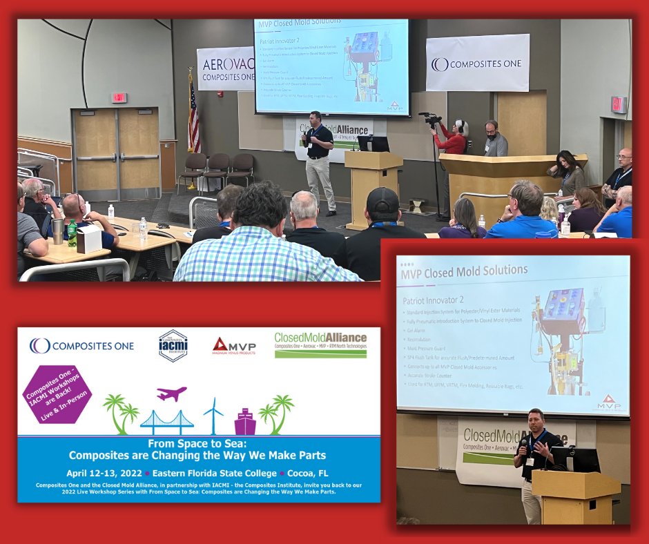 mvpind's tweet photo. Day 1, From Space to Sea was a success. The live workshop brings back in person demos and presentations on all things composites. We look forward to Day 2 sessions on how composites are changing the way we make parts.
#Solutions #Composites #ClosedMold https://t.co/Ga0iU29AdE