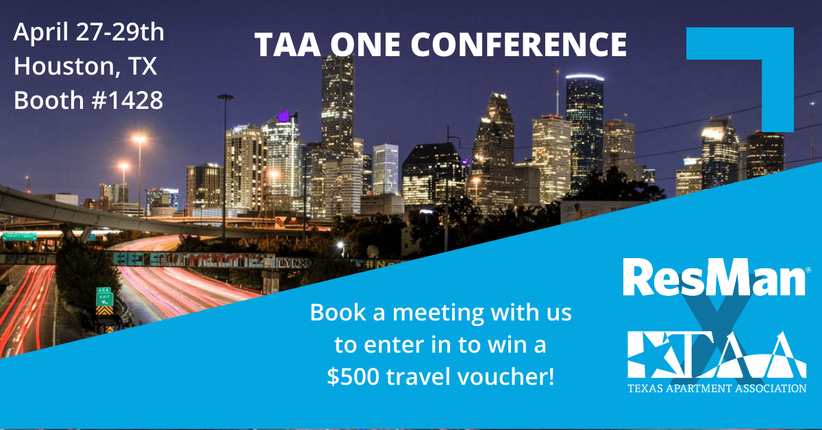 myresman's tweet photo. TAA is just a couple short weeks away and ResMan is so excited to see you there!

You can book a meeting ahead of time and be entered in to win a $500 travel voucher just for stopping by!

Book a meeting with our crew here: https://t.co/OYMDSuOl6L

#TAAOneConference #multifamily https://t.co/QfWyh1n1t0